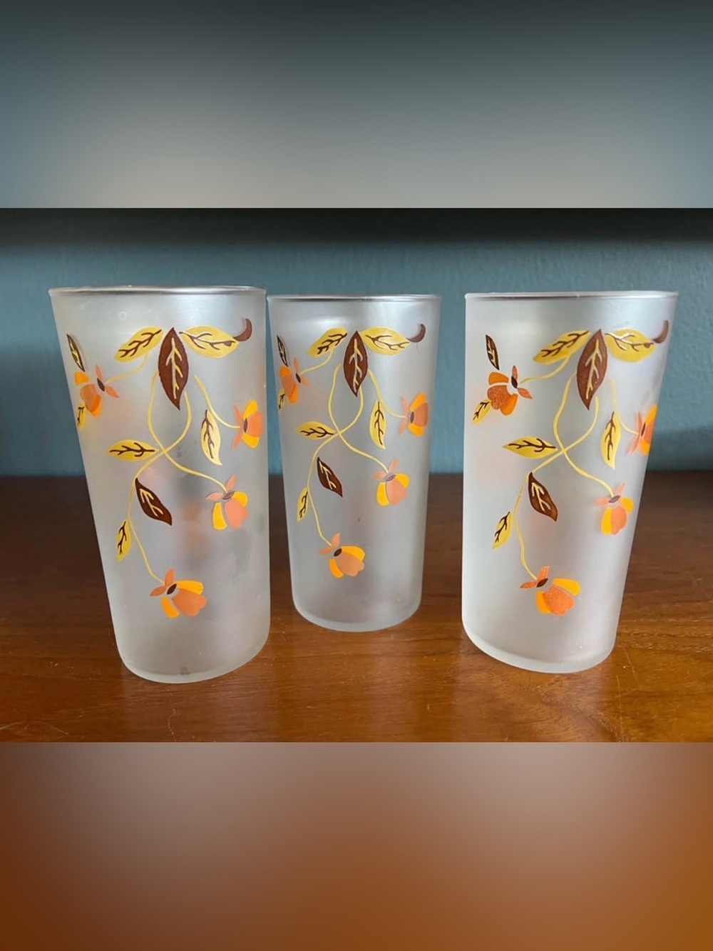 Hall Autumn Leaf 5 1/2" Frosted Highball Tumblers- Set of 3